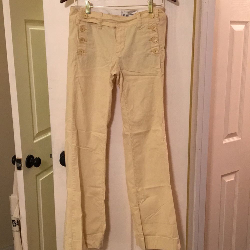 Anthropologie yellow white seersucker style pants
